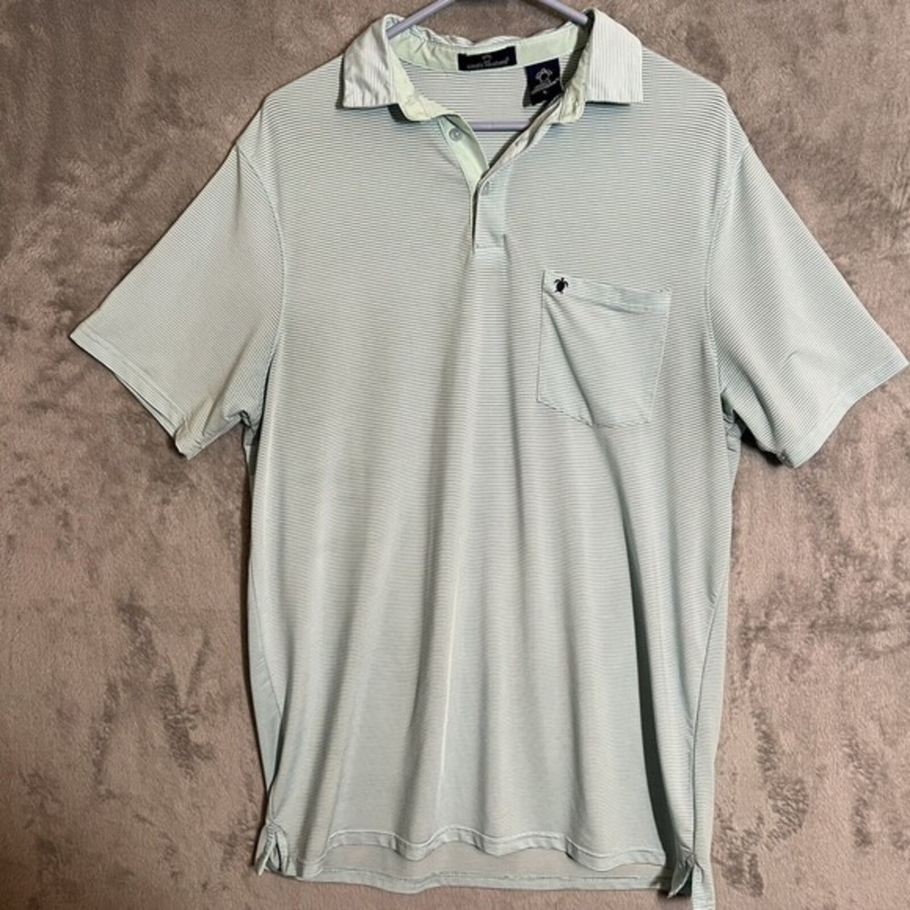 Simply Southern Men’s Large Polo Shirt Teal Striped Short Sleeve Stretch‎ Golf